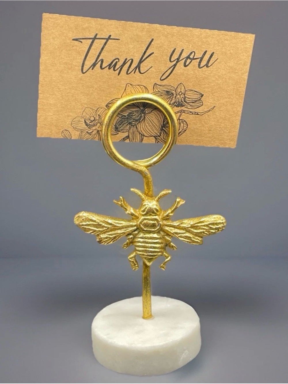 Gold Bee Card Holder with White Marble Base - Brand